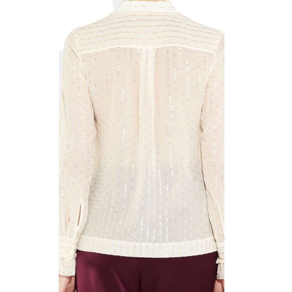 Tory Burch Stella Ruffle Stripe Silk Lame Blouse - Picture 4 of 11